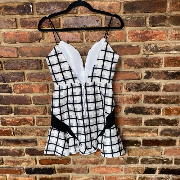 Revolve NBD Daylight Bliss Black White Plaid Sheer Mesh Sleeveless Dress Small - Picture 5 of 7